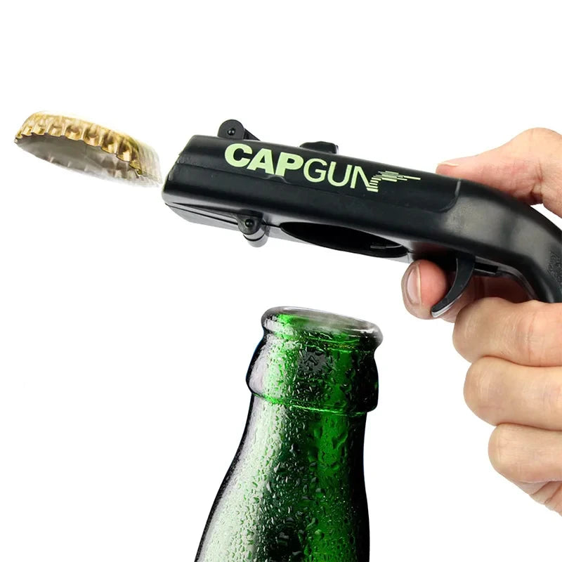 Bottle opener with a shooting effect