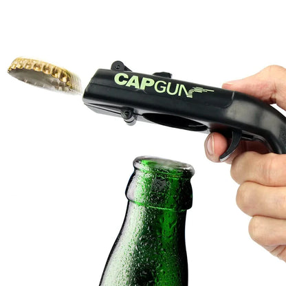 Bottle opener with a shooting effect