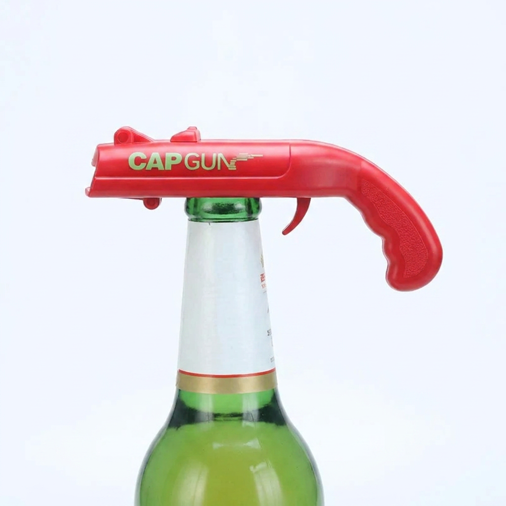 Bottle opener with a shooting effect