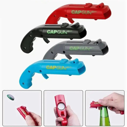 Bottle opener with a shooting effect